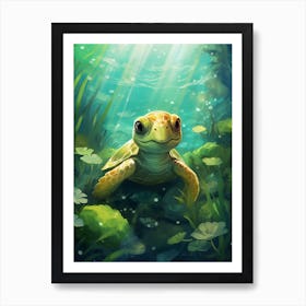 Baby Green Turtle In Ocean 2 Art Print