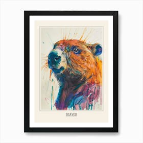 Beaver Colourful Watercolour 3 Poster Art Print