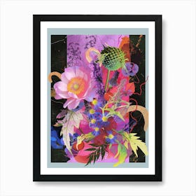 Scabiosa 4 Neon Flower Collage Art Print