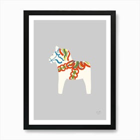 White Swedish Dalahorse On Light Grey Art Print