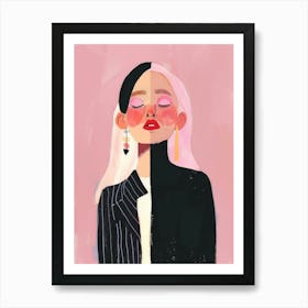 Illustration Of A Woman With Pink Hair Art Print