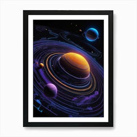 Default Neon Black Light Sgraffito Solar System 3d Illustratio 1 (3) Art Print