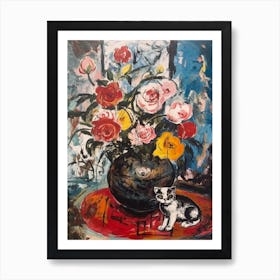 Peony With A Cat 2 Abstract Expressionism  Art Print