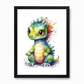 Aucasaurus Cute Dinosaur Watercolour 3 Art Print