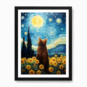 Cat Sunflowers 3 Art Print