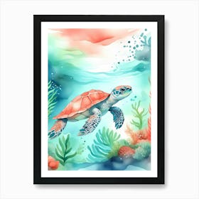 Watercolor Sea Turtle Underwater Art Print