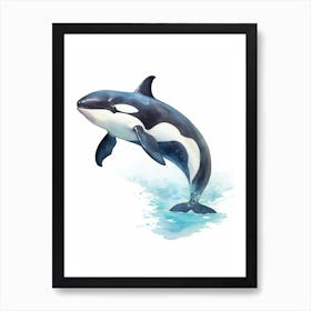 Blue Watercolour Painting Style Of Orca Whale  2 Art Print