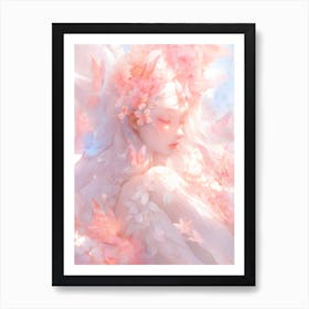 Pink Girl With Butterflies 1 Art Print