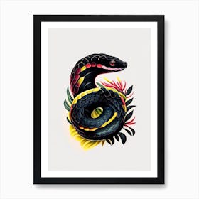 Black Pine Snake Tattoo Style Art Print