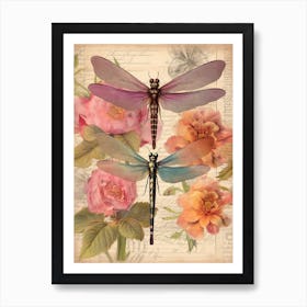 Dragonfly Vintage Pastel 1 Art Print