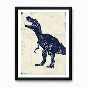 T Rex Navy Blue Dinosaur Silhouette Art Print