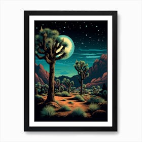  Retro Illustration Of A Joshua Trees At Night 2 Art Print