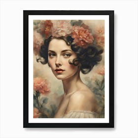 Girl With Flowers in Hair Art Print