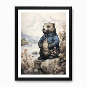 Storybook Animal Watercolour Sea Otter 2 Art Print