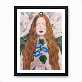 Woman With Morning Glory Art Print