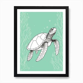 Simple Aqua Sea Turtle Illustration 2 Art Print