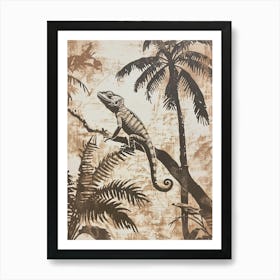 Chameleon In The Palm Trees Block Print 4 Art Print