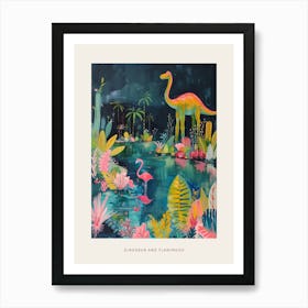 Dinosaur With The Flamingos Painting 1 Poster Art Print