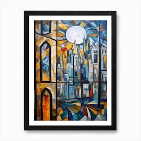 Window View Of Dubai United Arab Emirates In The Style Of Cubism 1 Art Print