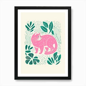 Pink Cat With Plants Art Print