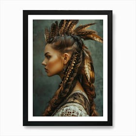 Native American Woman With Feathers Art Print