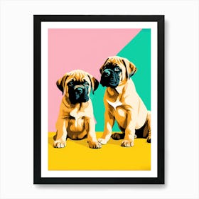 'Bullmastiff Pups' , This Contemporary art brings POP Art and Flat Vector Art Together, Colorful, Home Decor, Kids Room Decor,  Animal Art,  Puppy Bank - 20th Art Print