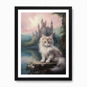 Cat Relaxing Outside With A Castle In The Background 3 Art Print