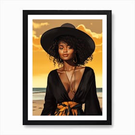 Illustration of an African American woman at the beach 98 Art Print