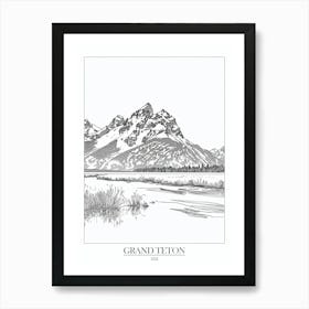 Grand Teton Usa Line Drawing 7 Poster Art Print