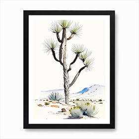 Joshua Tree In Mountain Foothill Minimilist Watercolour  (1) Art Print