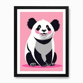 Playful Panda cub On Solid pink Background, modern animal art, baby panda 4 Art Print