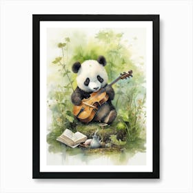 Panda Art Playing An Instrument Watercolour 3 Art Print