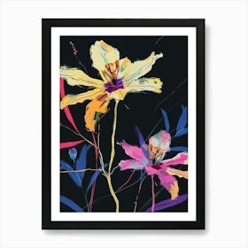 Neon Flowers On Black Cosmos 1 Art Print