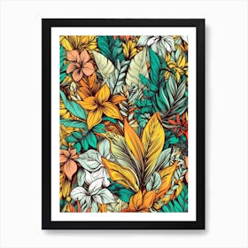 Seamless Tropical Pattern flowers nature Art Print