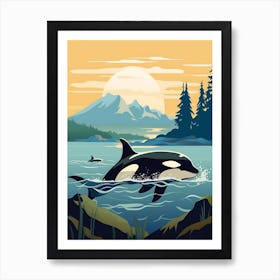 Orca Sunset & The Mountains Graphic Design 4 Art Print