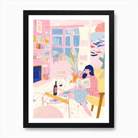 Girl Reading A Book Lo Fi Kawaii Illustration 1 Art Print