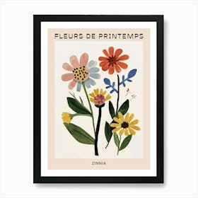 Spring Floral French Poster  Zinnia 2 Art Print