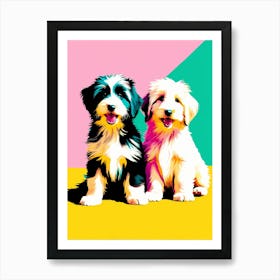 'Bearded Collie Pups' , This Contemporary art brings POP Art and Flat Vector Art Together, Colorful, Home Decor, Kids Room Decor,  Animal Art,  Puppy Bank - 11th Art Print