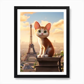 Cat In Paris in front of the Eiffel Tower v3 Art Print