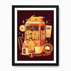 Electric Claw Machine - Cute Anime Arcade Gamer Thunder Rat Gift Art Print