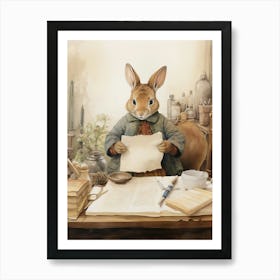 Bunny Writing Rabbit Prints Watercolour 3 Art Print