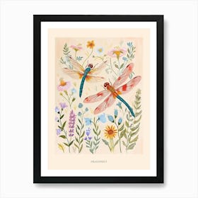 Folksy Floral Animal Drawing Dragonfly Poster Art Print