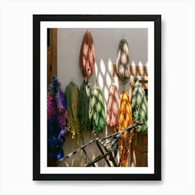 Yarn Hanging On A Wall in Fes, Morocco | Colorful travel photography Art Print