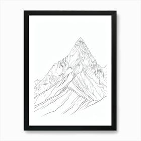 K2 Pakistan China Line Drawing 1 Art Print