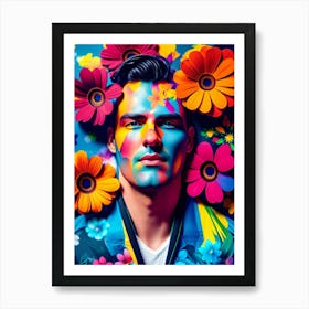 Colorful Man With Flowers On His Face Art Print