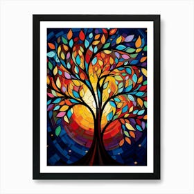 Vibrant Tree at Sunset I, Abstract Colorful Painting in Van Gogh Style Art Print