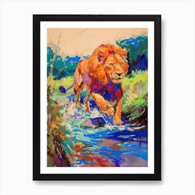 Transvaal Lion Crossing A River Fauvist Painting 4 Art Print