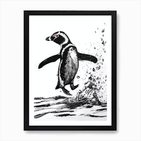 African Penguin Jumping Out Of Water 3 Art Print