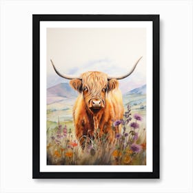 Highland Cow In Wildflower Field 2 Art Print