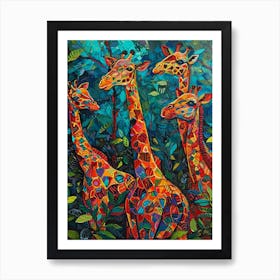 Geometric Giraffe In The Leaves 1 Art Print